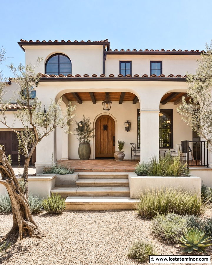 Off White Spanish House With Wood Beam Porch Ceiling - 30 Off White House Design With Porch Ceiling Ideas