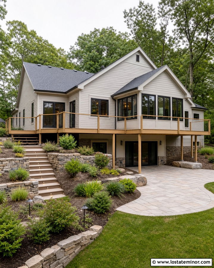 Off White Split Level House With Deck Sunroom - 30 Off White House Design With Sunroom Ideas