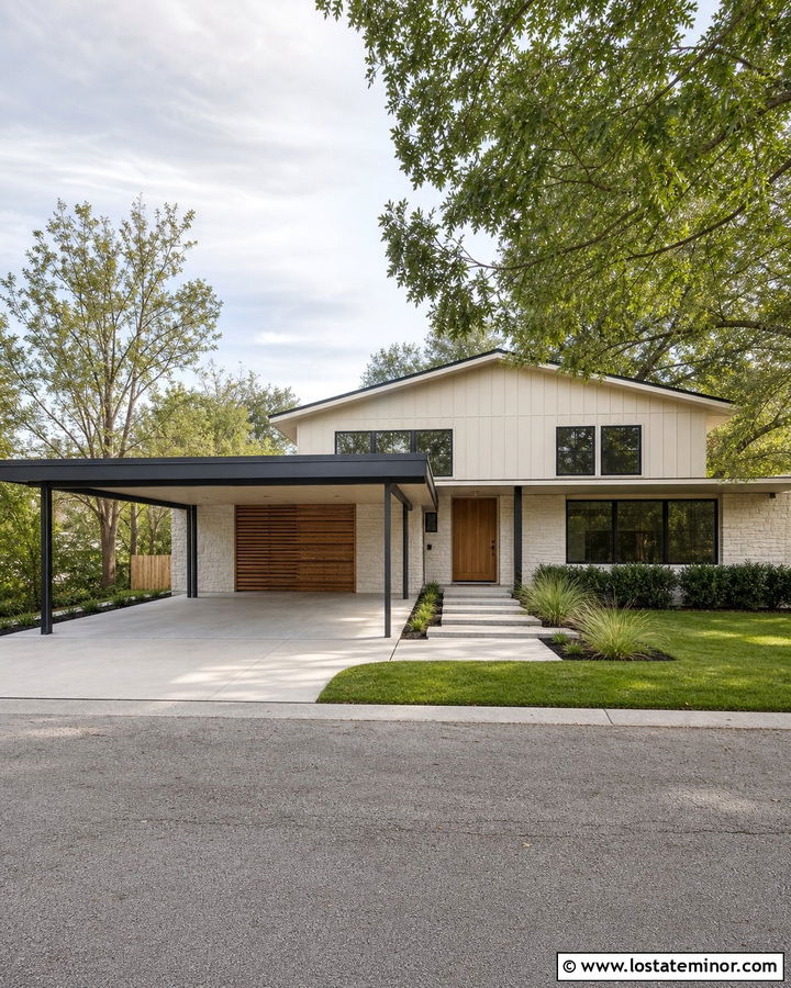 Off White Split Level House With Double Carport - 30 Off White House Design With Carport Ideas