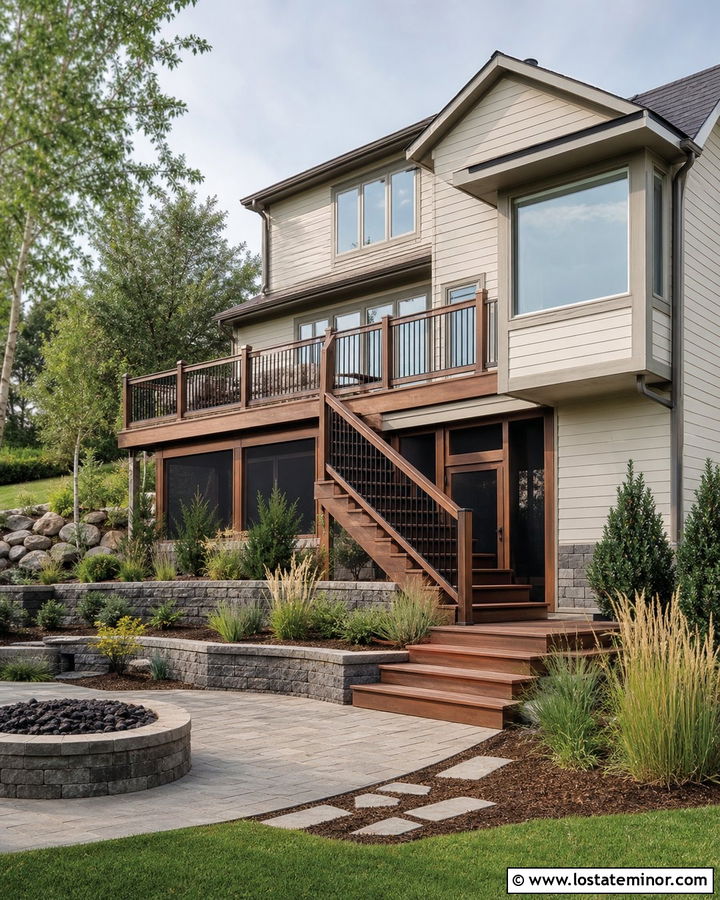 Off White Split Level House With Walkout Deck - 30 Off White House Design With Backyard Ideas