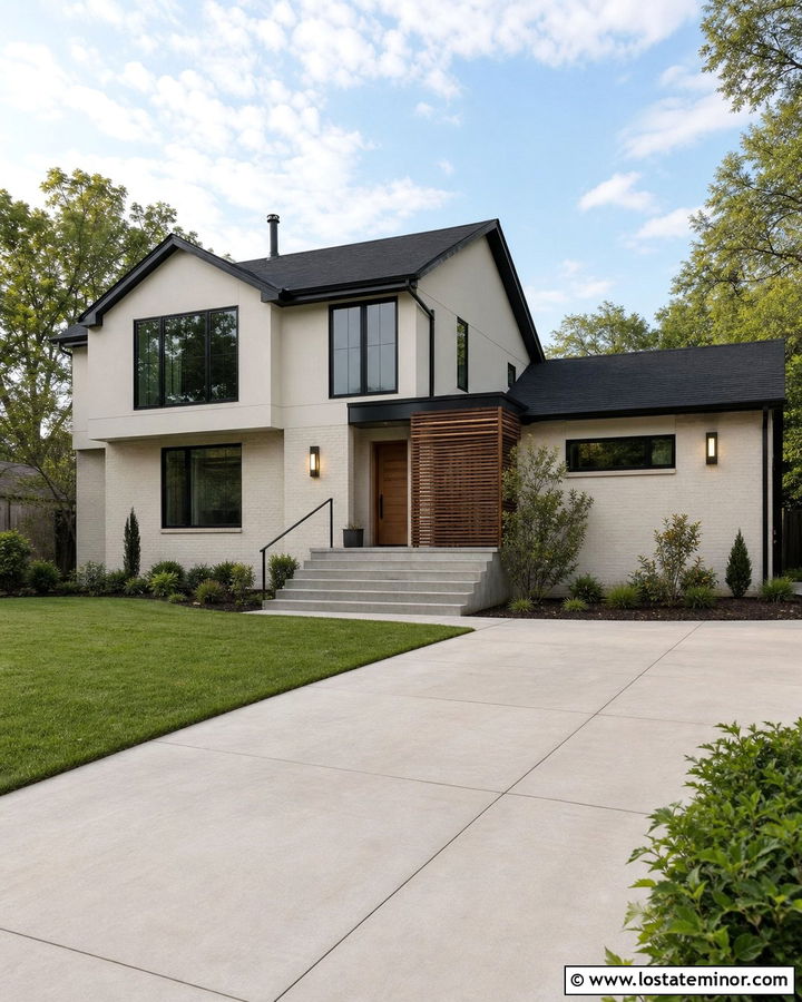 Off White Split Level With Black Shingles - 30 Off White House Design With Shingles Ideas