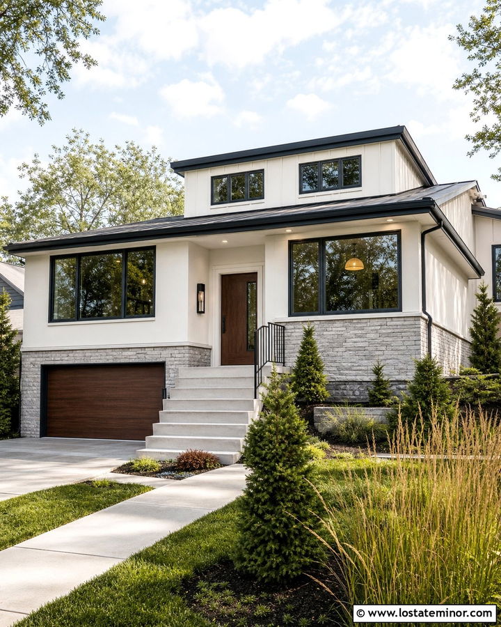 Off White Split Level With Modern Dormer - 30 Off White House Design With Dormers Ideas