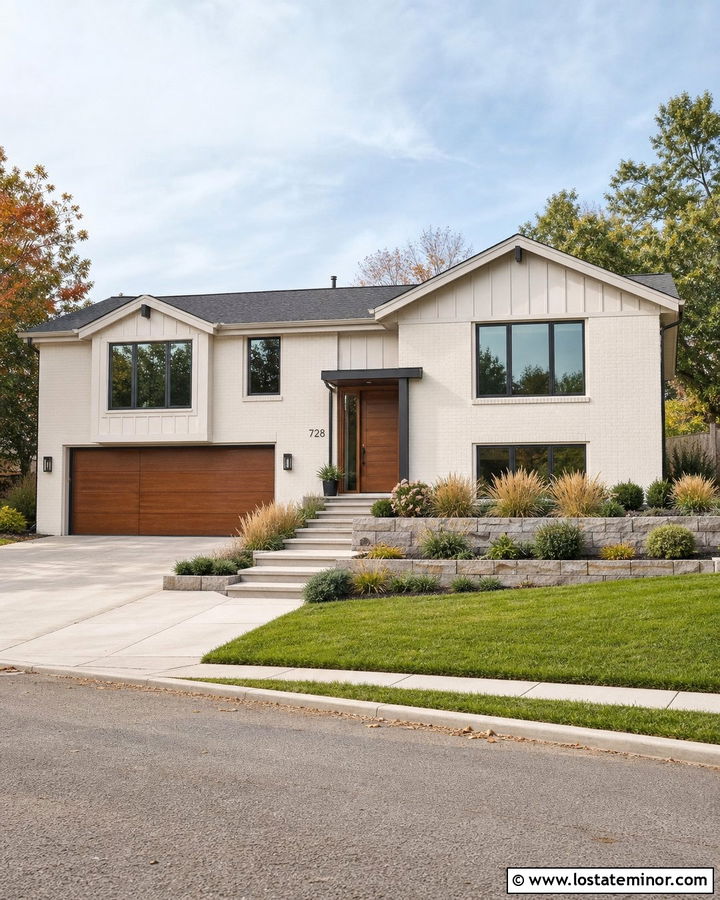 Off White Split Level With Updated Gables - 30 Off White House Design With Gables Ideas