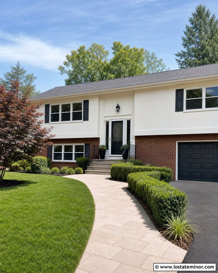 Off White Split Level With White Storm Door - 30 Off White House Design With Storm Door Ideas