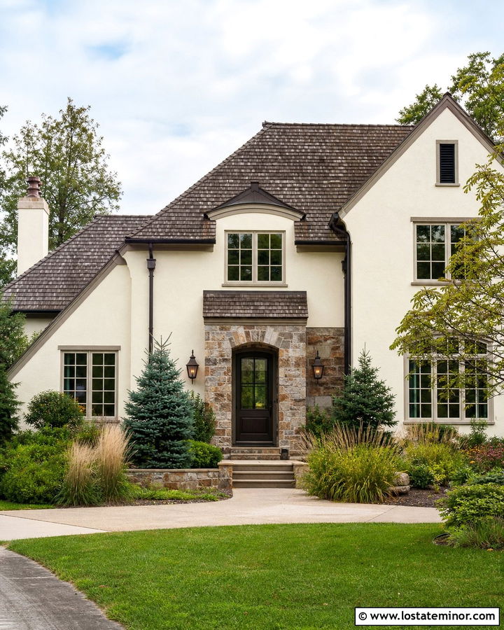 Off White Stone House With Brown Storm Door - 30 Off White House Design With Storm Door Ideas