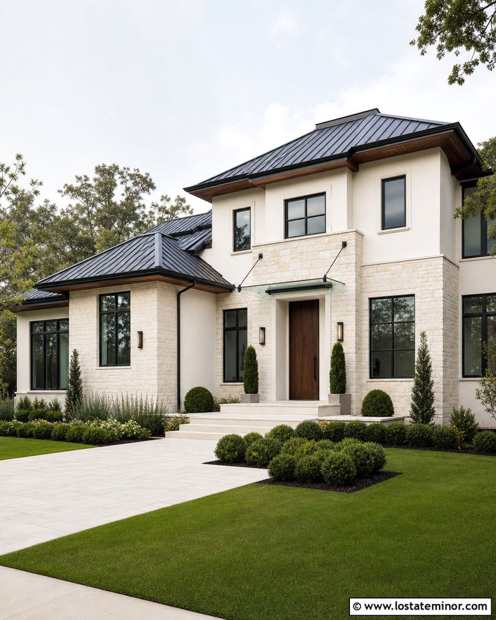Off White Stone House With Glass Awning - 30 Off White House Design With Awning Ideas