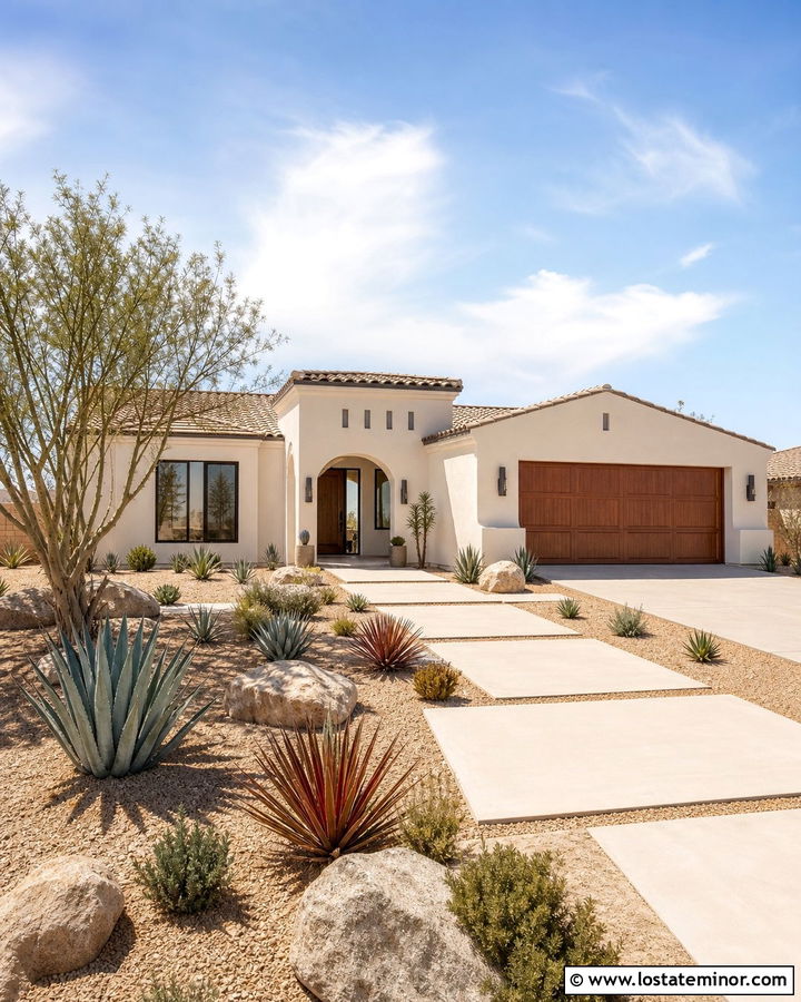 Off White Stucco House With Desert Landscaping - 30 Off White House Design With Landscaping Ideas