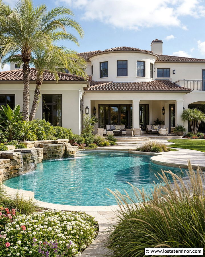 Off White Stucco House With Freeform Pool - 30 Off White House Design With Swimming Pool Ideas