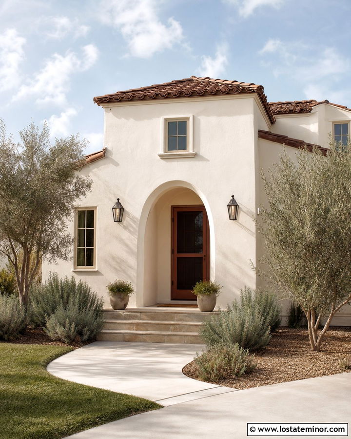 Off White Stucco House With Terracotta Screen Door - 30 Off White House Design With Screen Door Ideas