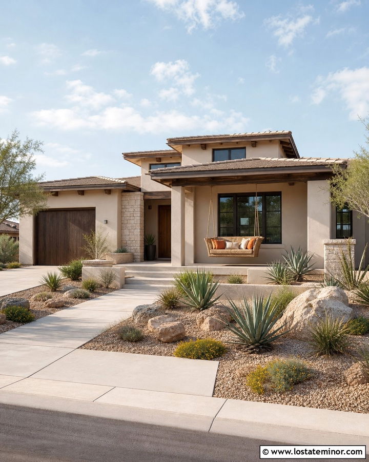 Off White Stucco House With Woven Swing - 30 Off White House Design With Swing Ideas