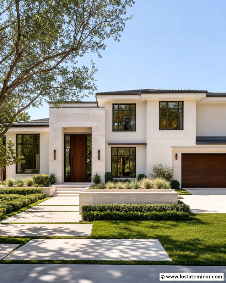 Off White Stucco With Stone Entry - 30 Off White House Design With Stone Accents Ideas