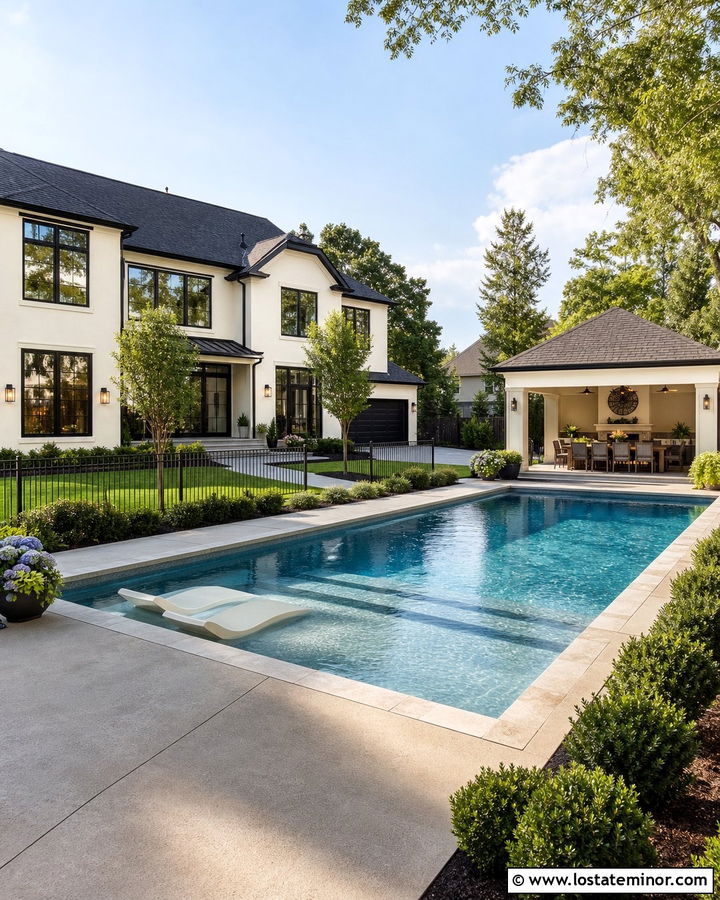 Off White Suburban House With Family Pool - 30 Off White House Design With Swimming Pool Ideas