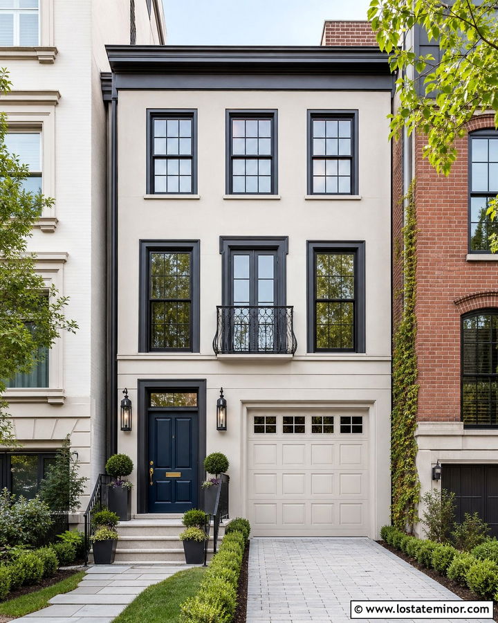 Off White Townhouse With Compact Sconces - 30 Off White House Design With Light Fixtures Ideas
