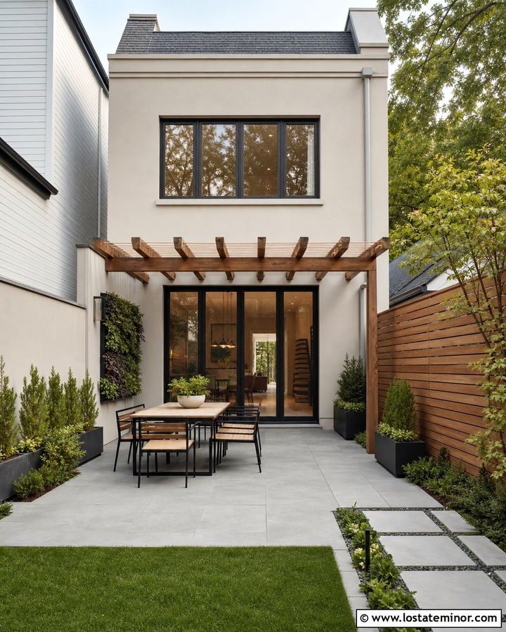 Off White Townhouse With Narrow Backyard - 30 Off White House Design With Backyard Ideas