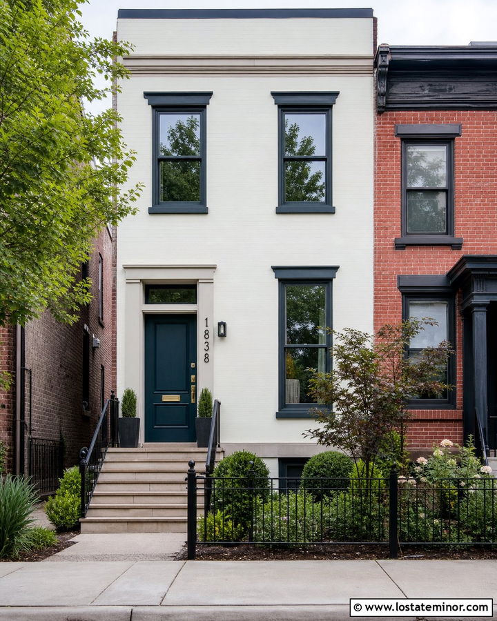 Off White Townhouse With Narrow House Numbers - 30 Off White House Design With House Numbers Ideas