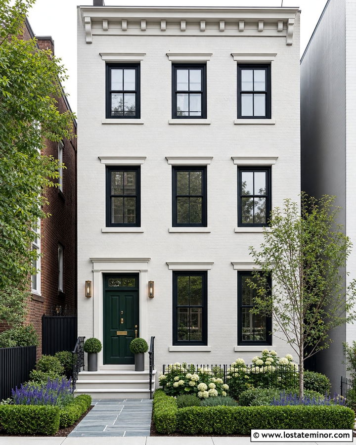 Off White Townhouse With Small Front Yard Landscaping - 30 Off White House Design With Landscaping Ideas