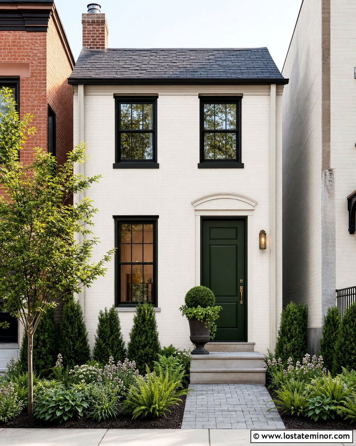 Off White Townhouse With Small Front Yard - 30 Off White House Design With Front Yard Ideas