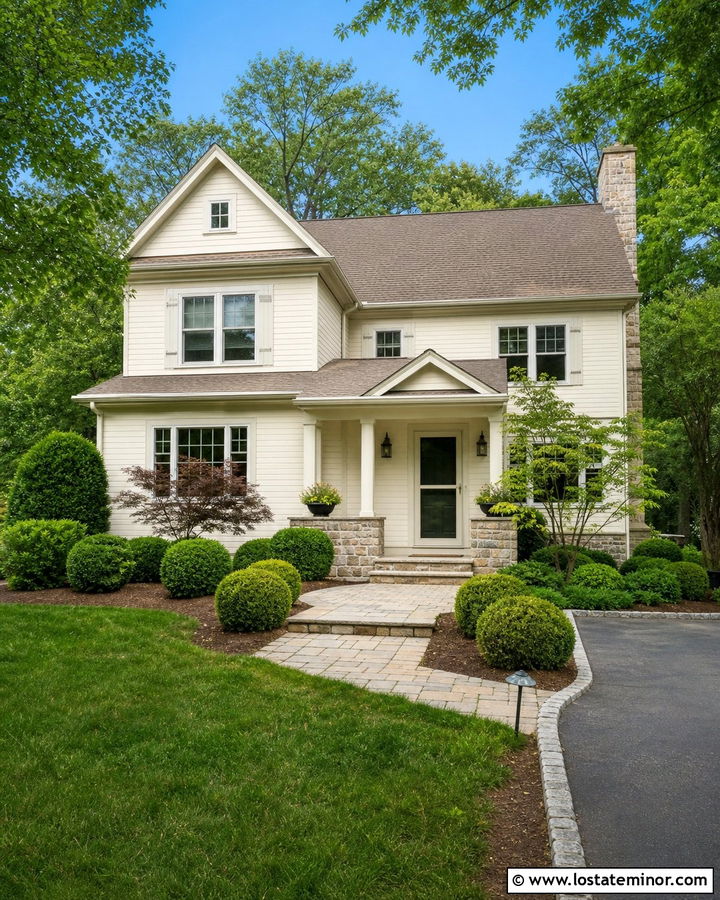 Off White Traditional House With Almond Storm Door - 30 Off White House Design With Storm Door Ideas