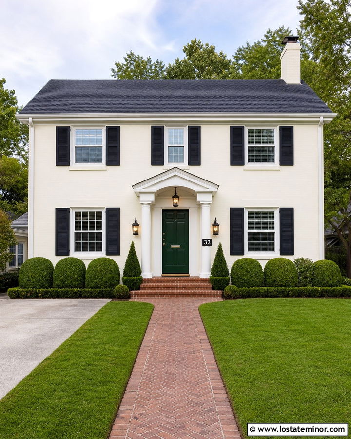 Off White Traditional House With Enamel Number Plaque - 30 Off White House Design With House Numbers Ideas