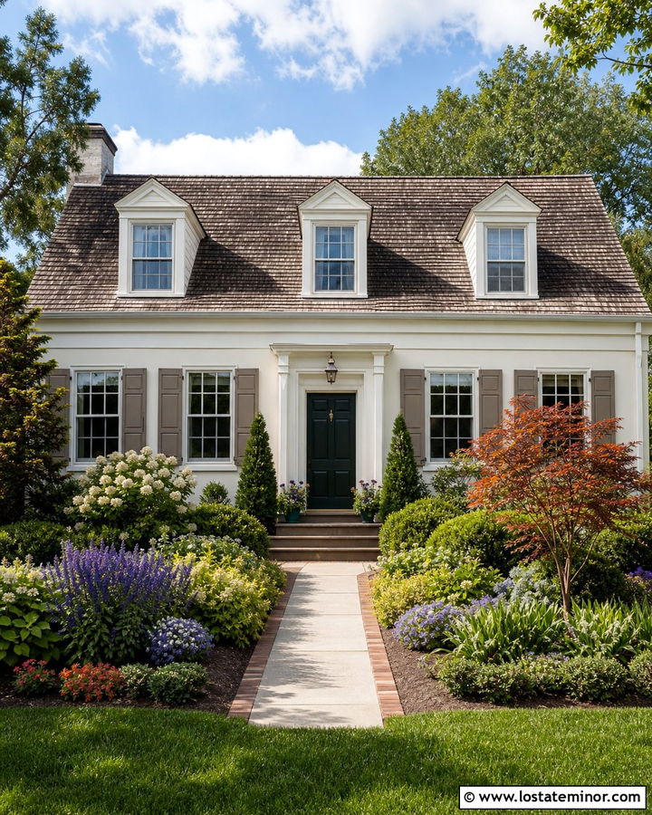 Off White Traditional House With Four Season Landscaping - 30 Off White House Design With Landscaping Ideas