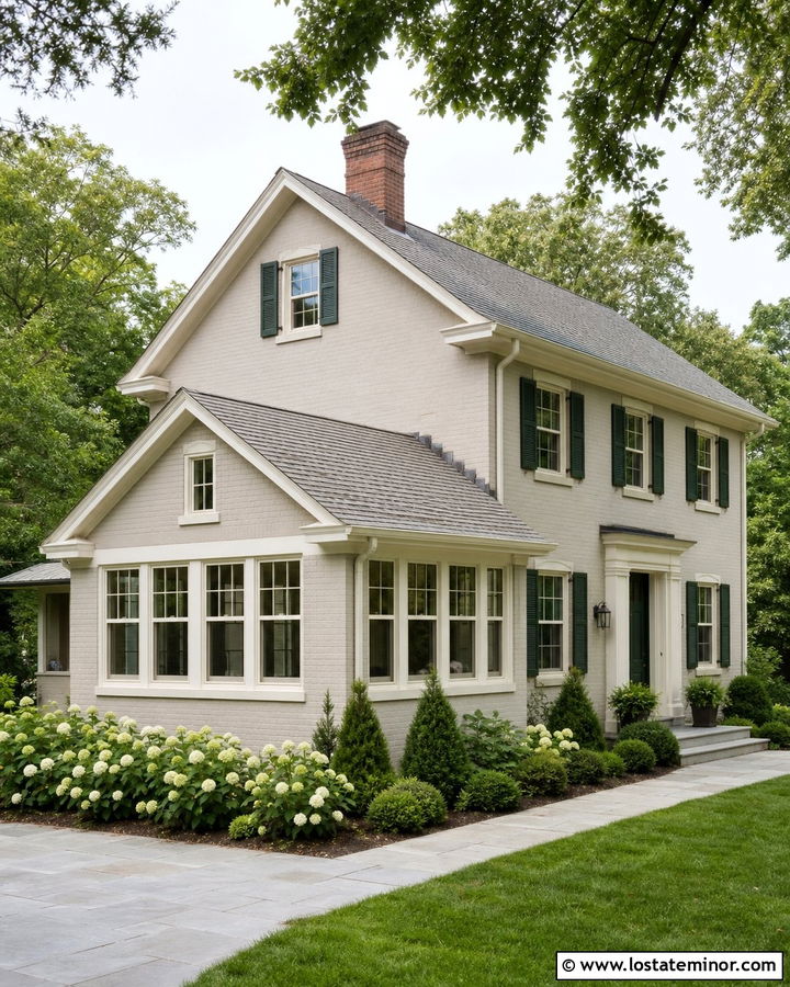 Off White Traditional House With Gabled Sunroom - 30 Off White House Design With Sunroom Ideas