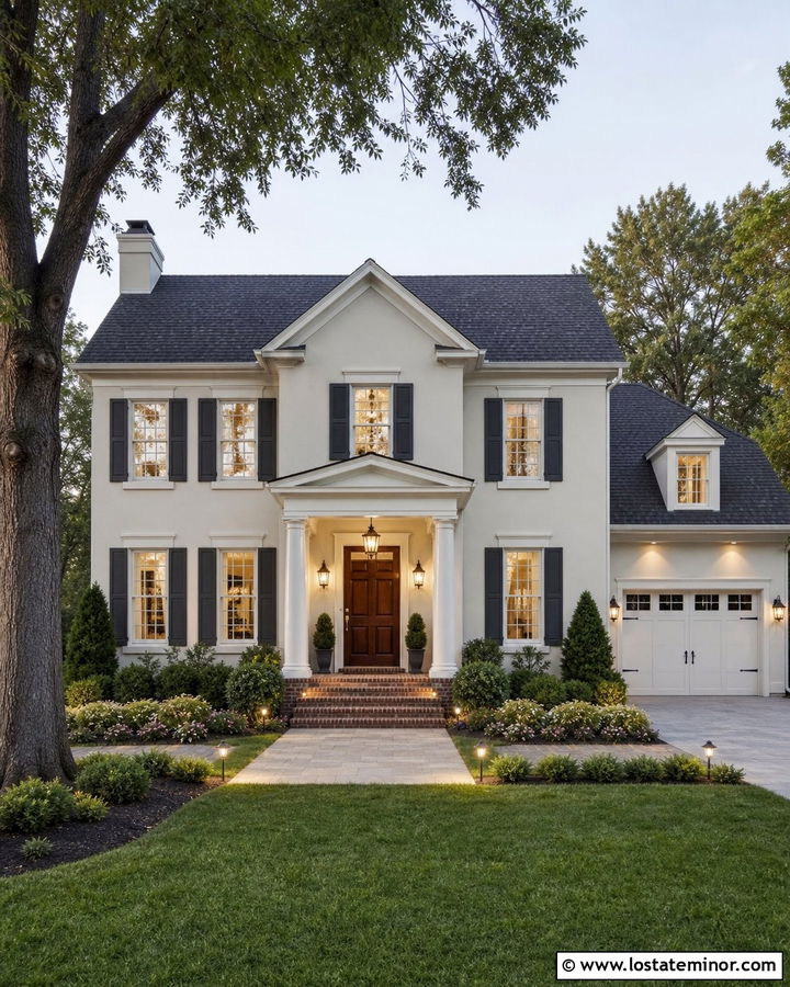 Off White Traditional House With Layered Lighting - 30 Off White House Design With Light Fixtures Ideas