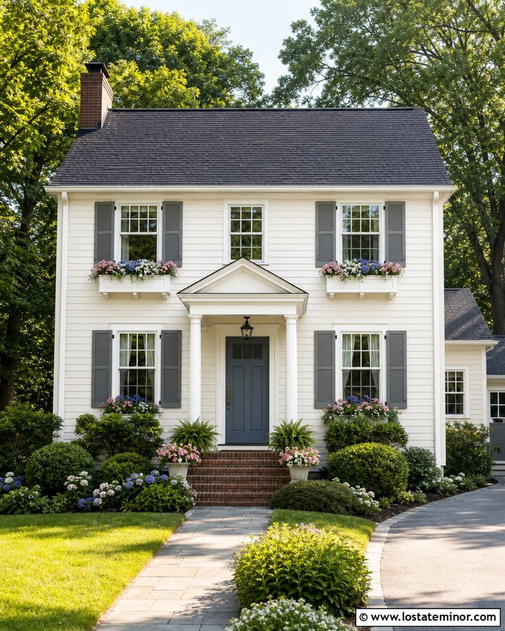 Off White Traditional House With Matching Window Boxes - 30 Off White House Design With Window Boxes Ideas