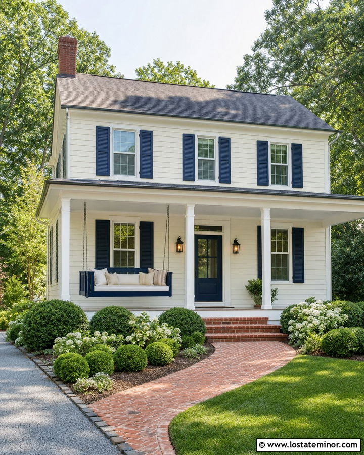 Off White Traditional House With Navy Swing - 30 Off White House Design With Swing Ideas