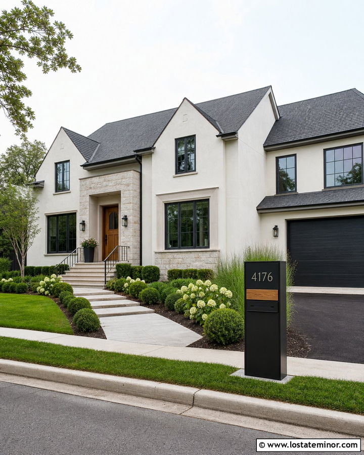 Off White Transitional House With Parcel Mailbox - 30 Off White House Design With Mailbox Ideas