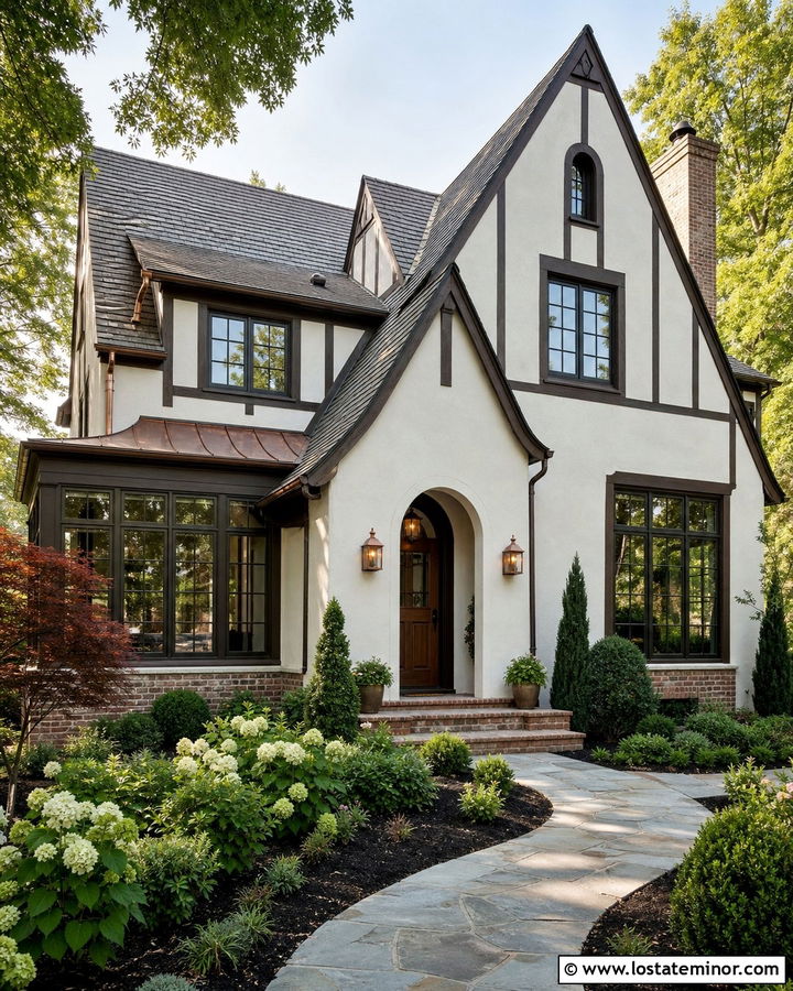 Off White Tudor House With Bronze Sunroom - 30 Off White House Design With Sunroom Ideas
