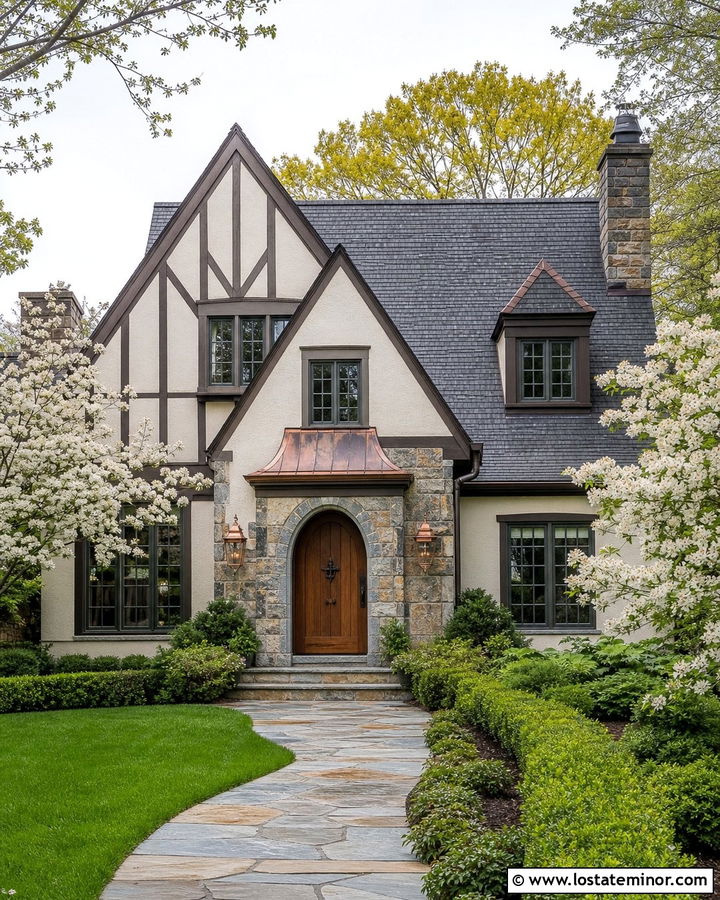 Off White Tudor House With Copper Awning - 30 Off White House Design With Awning Ideas