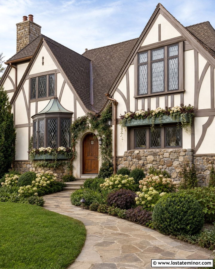 Off White Tudor House With Copper Window Boxes - 30 Off White House Design With Window Boxes Ideas