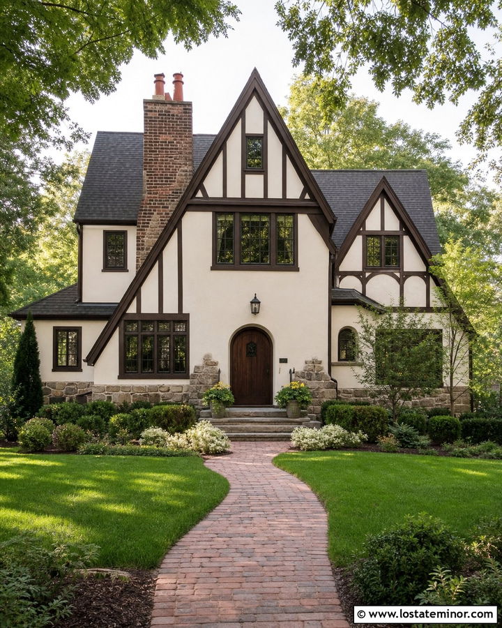 Off White Tudor House With Dark Gables - 30 Off White House Design With Gables Ideas