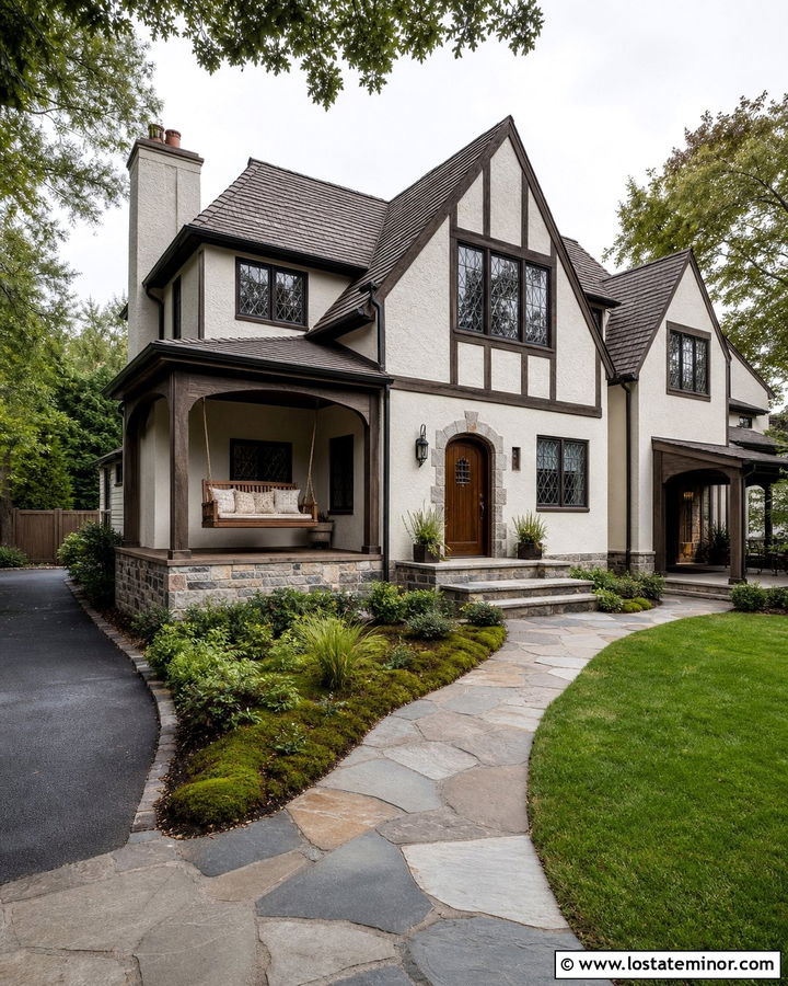 Off White Tudor House With Oak Swing - 30 Off White House Design With Swing Ideas