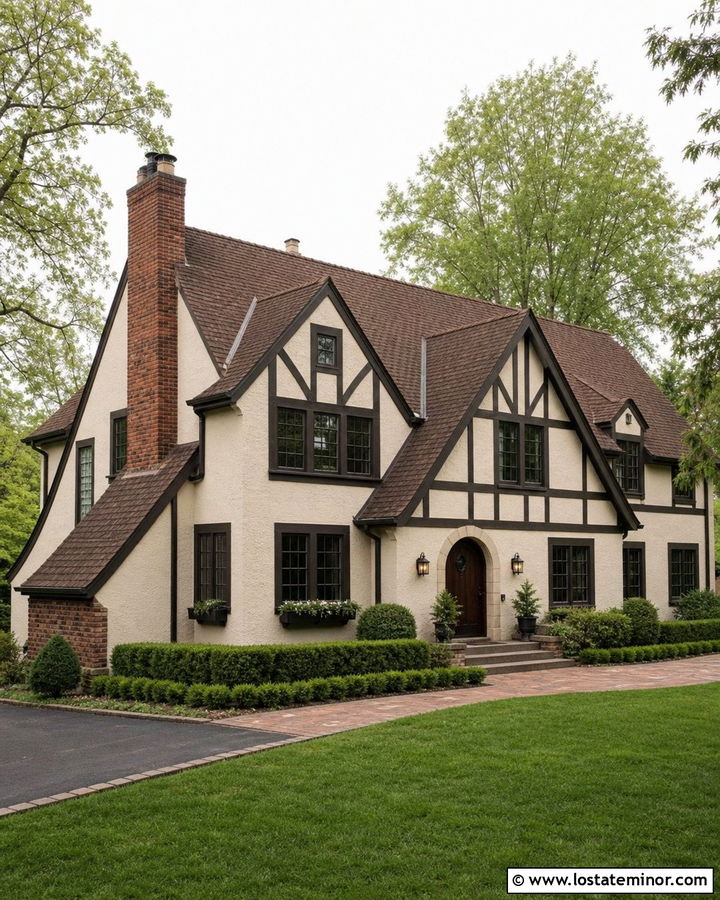 Off White Tudor With Brown Shingles - 30 Off White House Design With Shingles Ideas