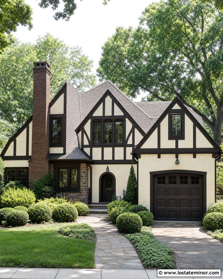 Off White Tudor With Dark Brown Trim - 30 Off White House Design With Trim Ideas