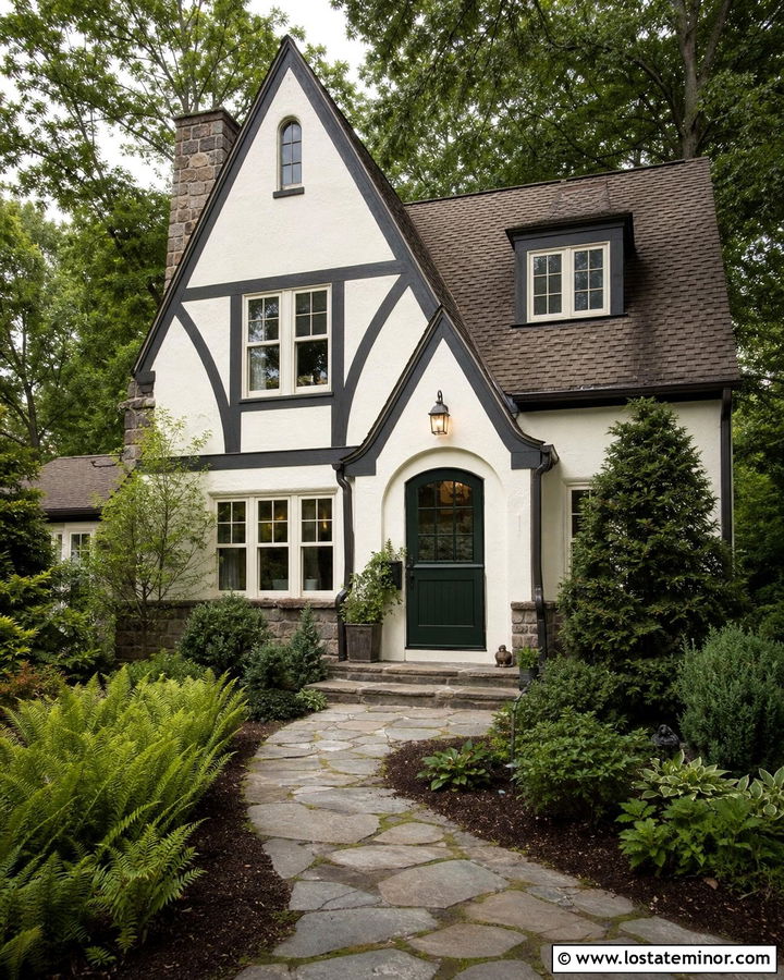Off White Tudor With Dark Green Dutch Door - 30 Off White House Design With Dutch Door Ideas