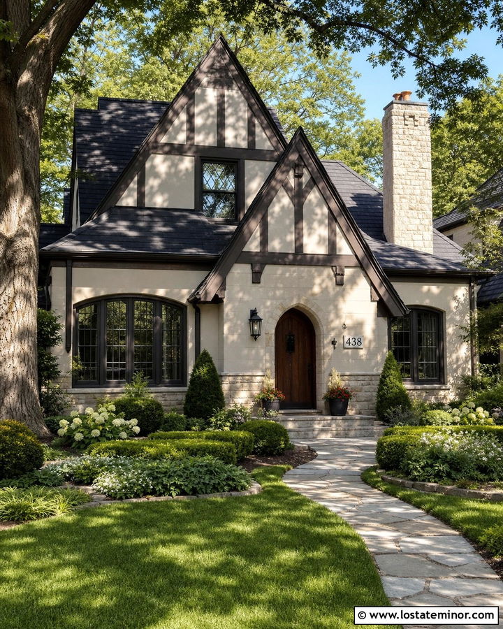 Off White Tudor With Iron House Numbers - 30 Off White House Design With House Numbers Ideas