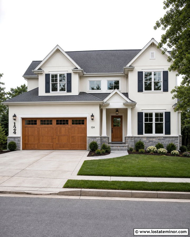 Off White Two Story House With Garage Numbers - 30 Off White House Design With House Numbers Ideas