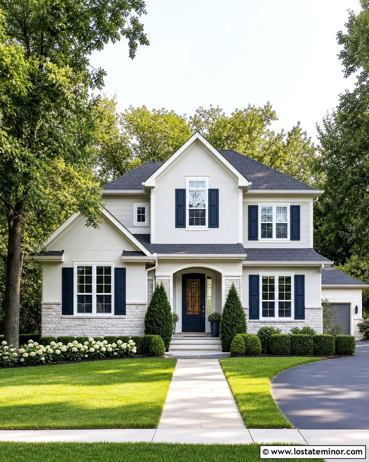 Off White Two Story House With Navy Storm Door - 30 Off White House Design With Storm Door Ideas