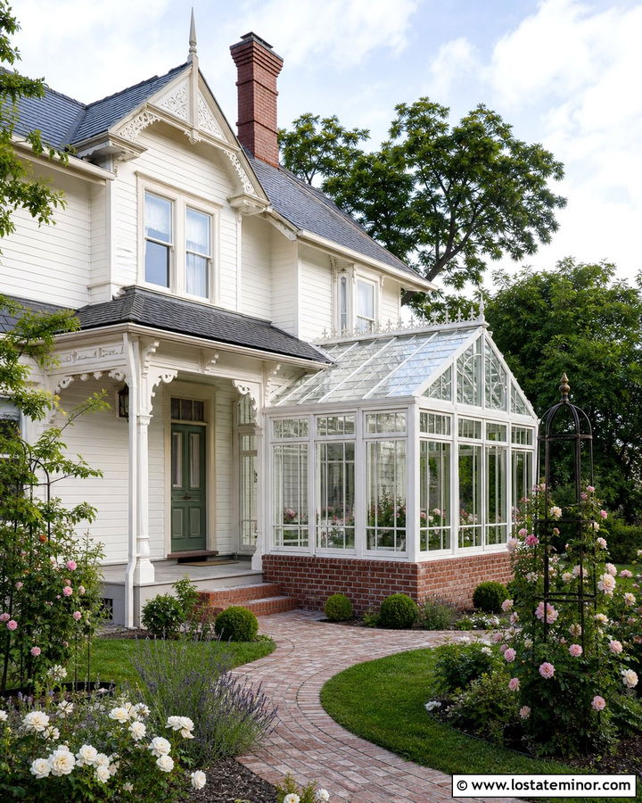 Off White Victorian House With Conservatory Sunroom - 30 Off White House Design With Sunroom Ideas
