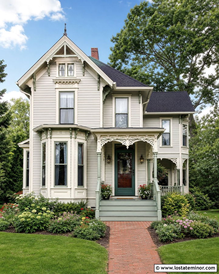 Off White Victorian House With Green Storm Door - 30 Off White House Design With Storm Door Ideas