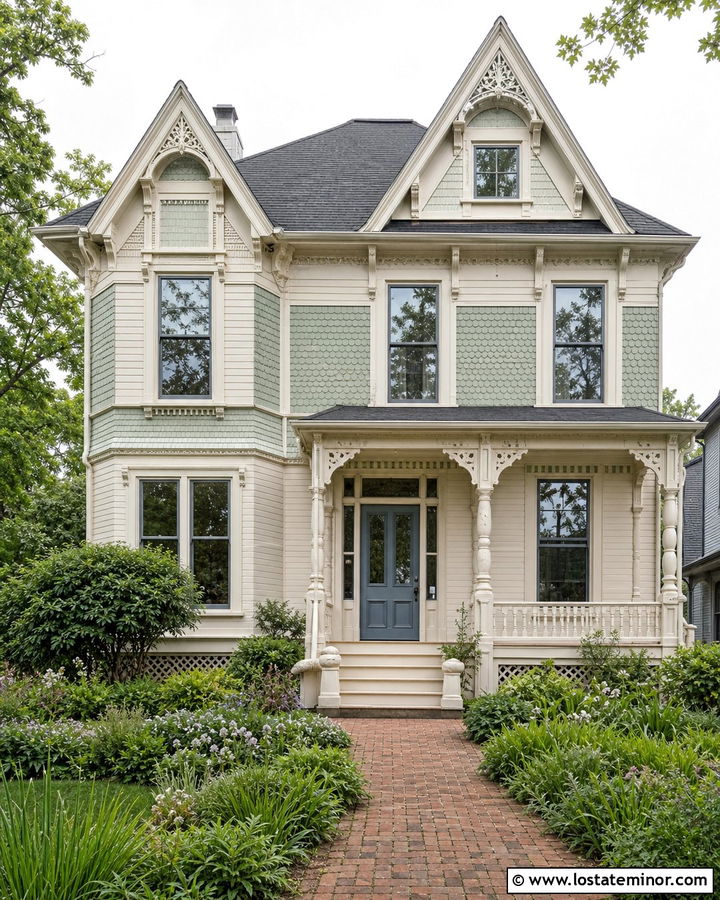 Off White Victorian House With Ornate Dormers - 30 Off White House Design With Dormers Ideas