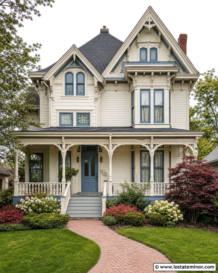 Off White Victorian House With Turned Porch Columns - 30 Off White House Design With Porch Columns Ideas