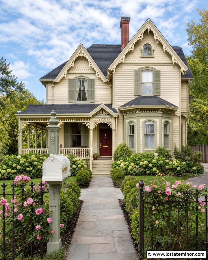 Off White Victorian House With Vintage Mailbox - 30 Off White House Design With Mailbox Ideas