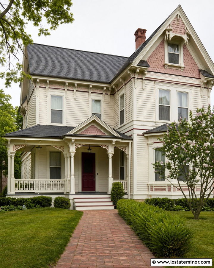 Off White Victorian With Dusty Rose Trim - 30 Off White House Design With Trim Ideas