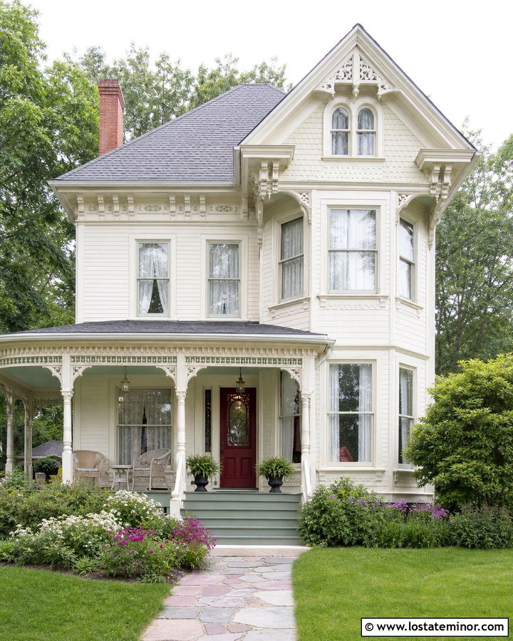 Off White Victorian With Mint Porch Ceiling - 30 Off White House Design With Porch Ceiling Ideas