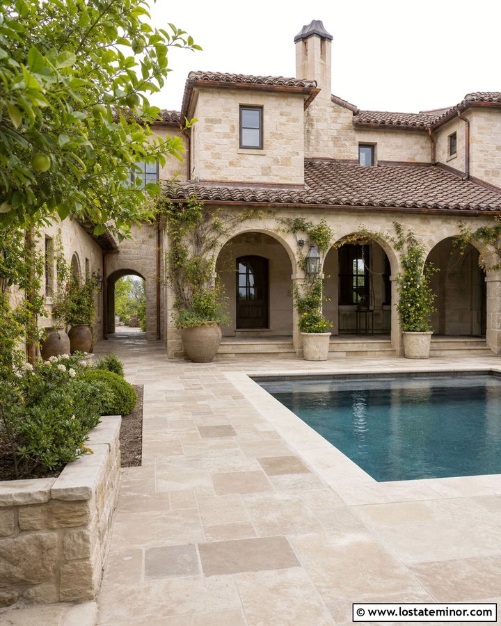 Old World Stone House With Courtyard Pool - 30 Stone House Design With Swimming Pool Ideas