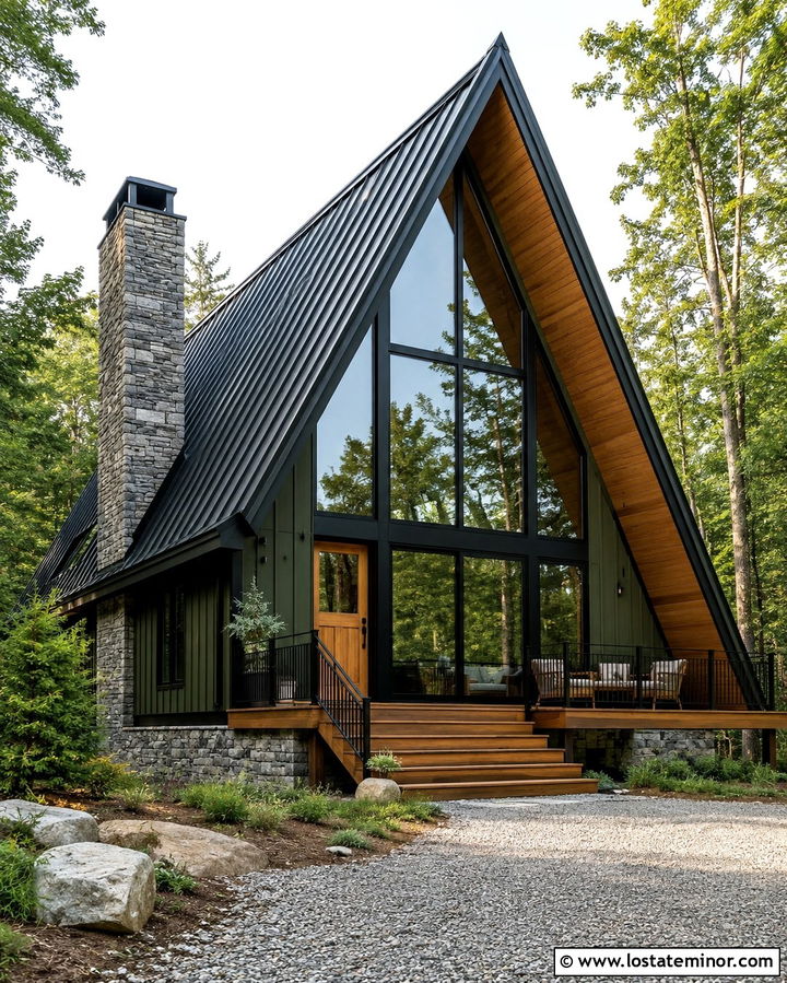 Olive Green A Frame With Glass Gable - 30 Olive Green House Design With Gables Ideas