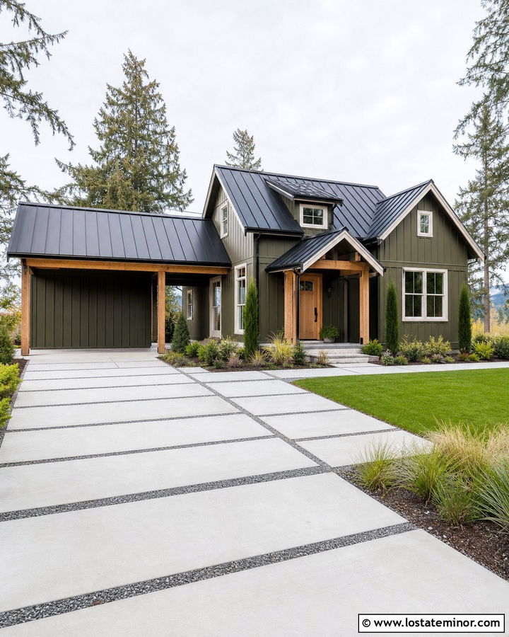 Olive Green Board And Batten House With Carport - 30 Olive Green House Design With Carport Ideas